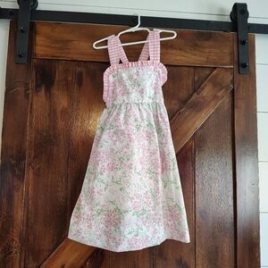 Classic Whimsy Pink Green Gingham Floral Dress Size 8 Preppy Pastel Ditsy Ruffle